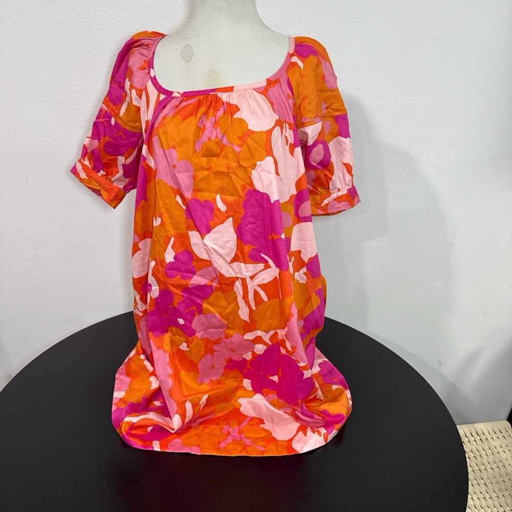 Bright Floral Midi Dress in Orange & Pink